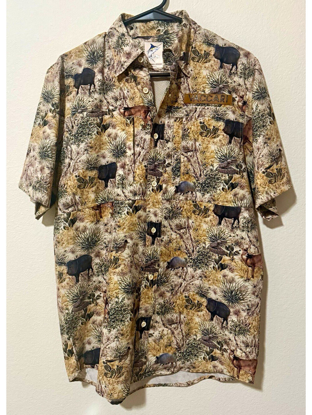 Vaccari Men’s Camo Button-Up Short Sleeve Shirt Cotton Breathable Pockets | Sz S